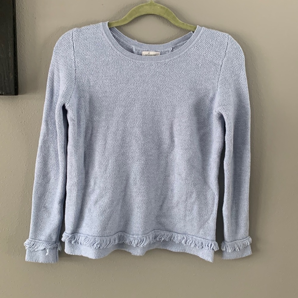 Olivia Warren Light Blue Sweater with Fringe and Tie Details